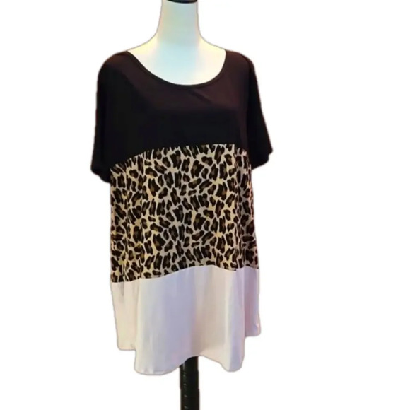 Simply Ruby Women's 2X Colorblock Top with Leopard Print - Picture 1 of 5